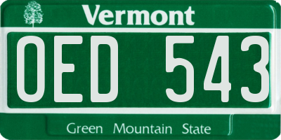 VT license plate OED543