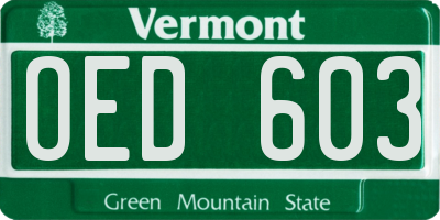VT license plate OED603