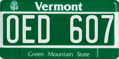 VT license plate OED607