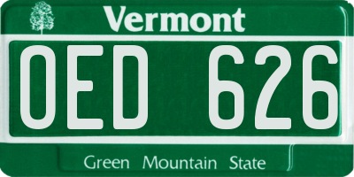 VT license plate OED626