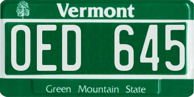 VT license plate OED645