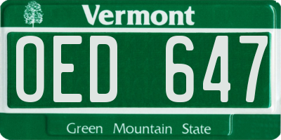 VT license plate OED647