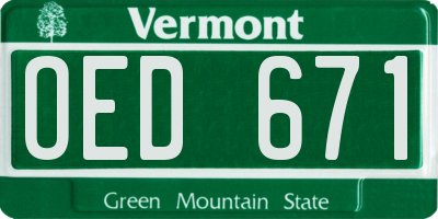 VT license plate OED671