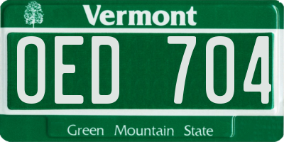 VT license plate OED704