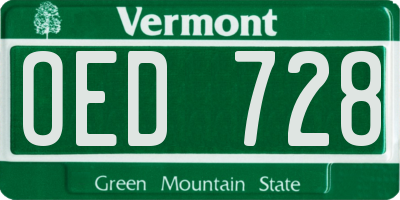 VT license plate OED728