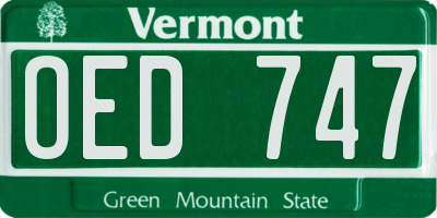 VT license plate OED747