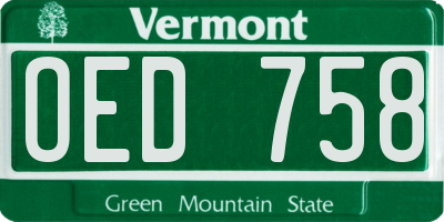 VT license plate OED758