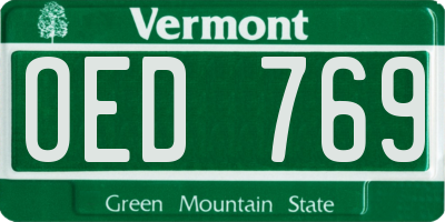 VT license plate OED769