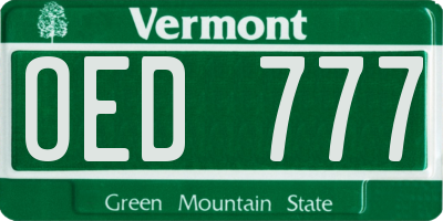 VT license plate OED777