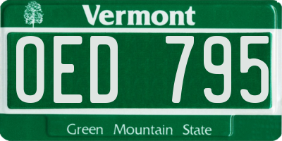 VT license plate OED795