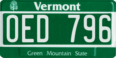 VT license plate OED796