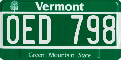 VT license plate OED798