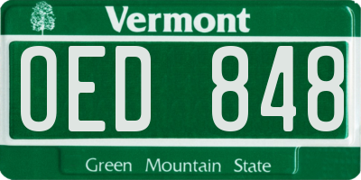 VT license plate OED848