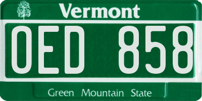 VT license plate OED858