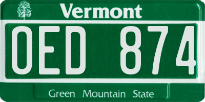 VT license plate OED874