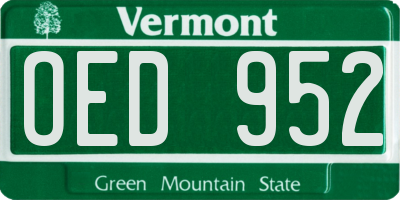 VT license plate OED952