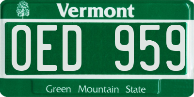 VT license plate OED959