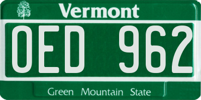 VT license plate OED962