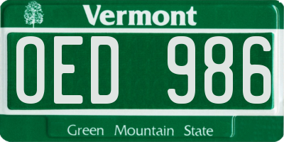VT license plate OED986