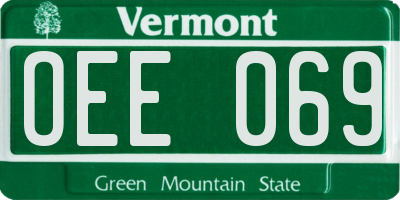 VT license plate OEE069