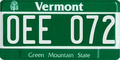 VT license plate OEE072