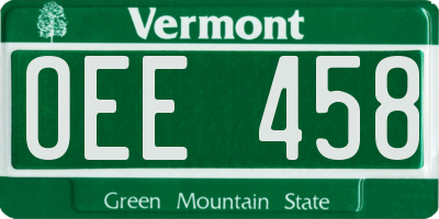 VT license plate OEE458