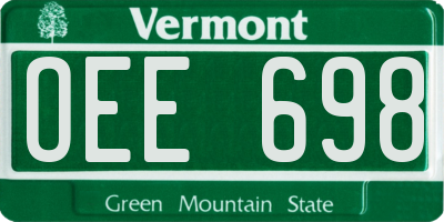 VT license plate OEE698