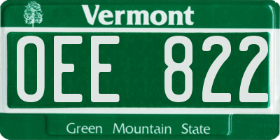 VT license plate OEE822