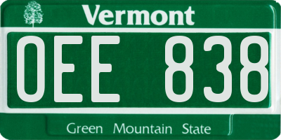 VT license plate OEE838