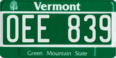 VT license plate OEE839
