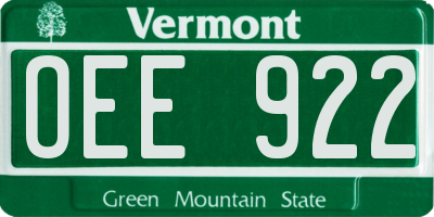 VT license plate OEE922