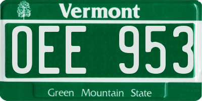 VT license plate OEE953