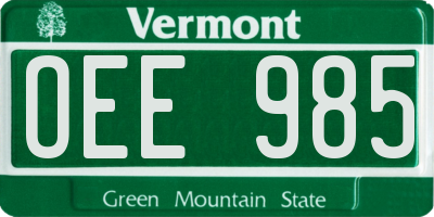 VT license plate OEE985