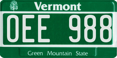 VT license plate OEE988