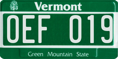 VT license plate OEF019