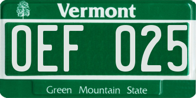 VT license plate OEF025