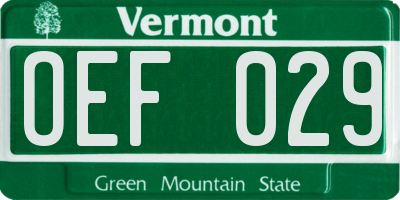 VT license plate OEF029