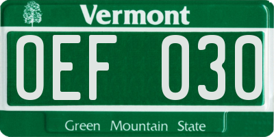 VT license plate OEF030