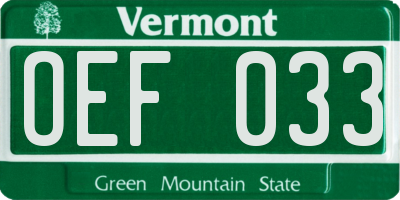 VT license plate OEF033