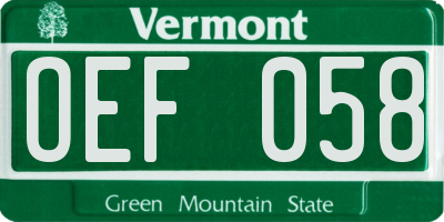 VT license plate OEF058