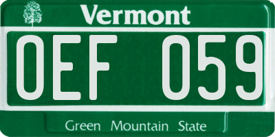 VT license plate OEF059