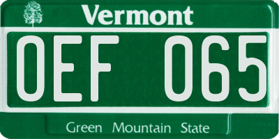 VT license plate OEF065