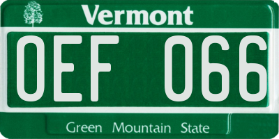 VT license plate OEF066