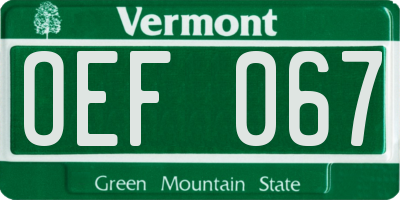 VT license plate OEF067