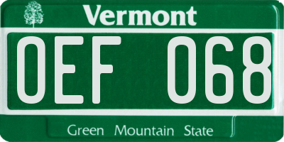 VT license plate OEF068