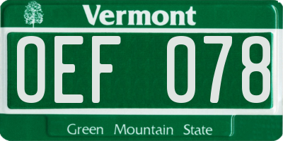 VT license plate OEF078