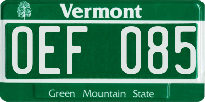 VT license plate OEF085