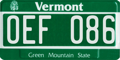 VT license plate OEF086