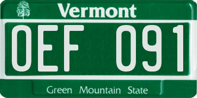 VT license plate OEF091