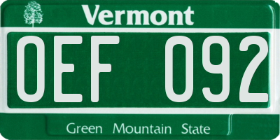 VT license plate OEF092